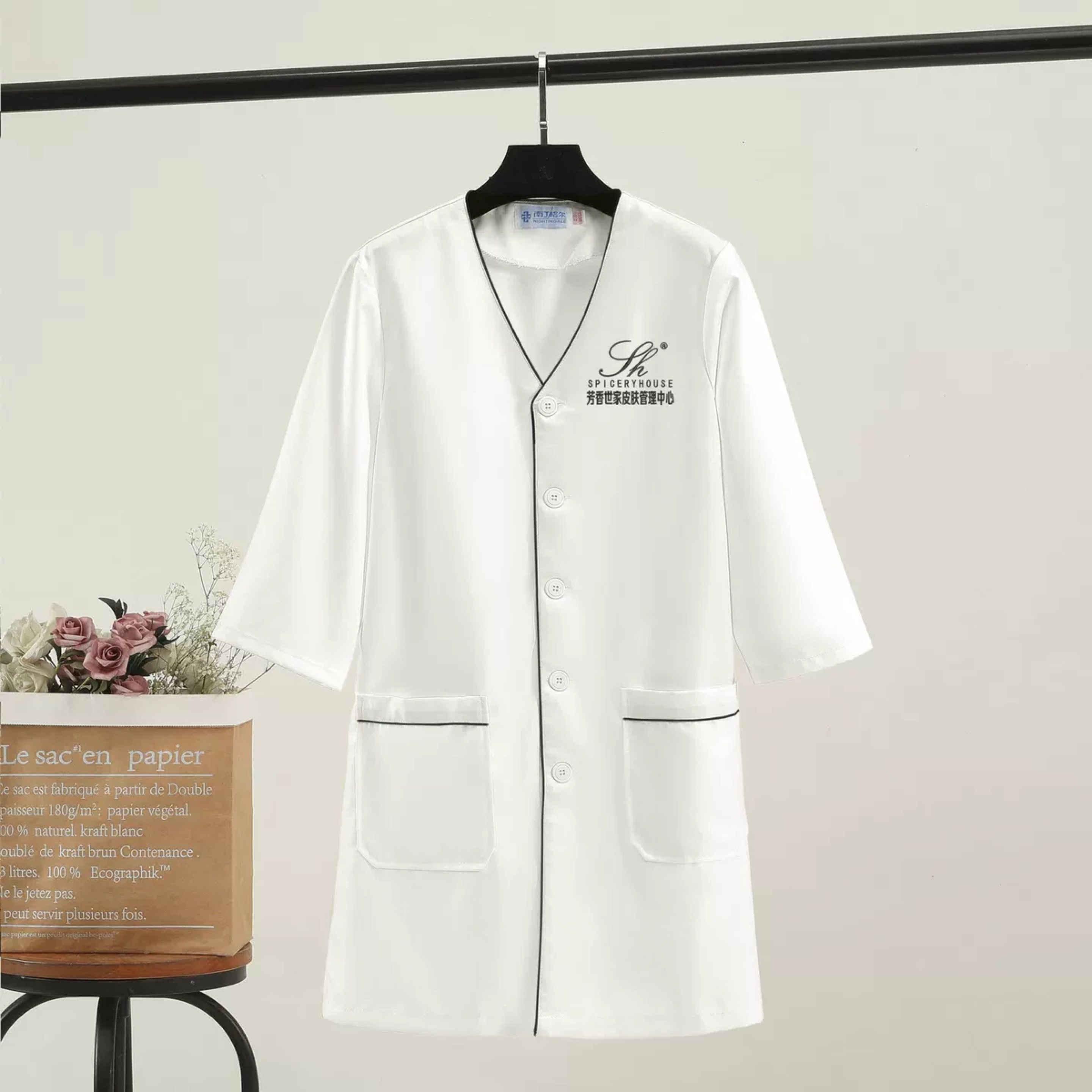 Medical Lab Logo - 화이트 플러스 사이즈 살롱 미용복 실험실