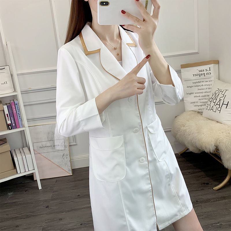 흰색 짧은 미용 유니폼 드레스 스파 핑크 스크럽 탑 흰 - Medical Lab Logo 리뷰 및 가격