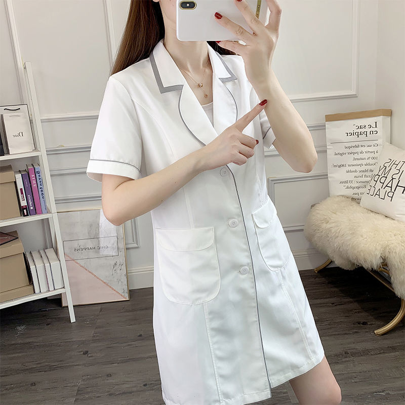 흰색 짧은 미용 유니폼 드레스 스파 핑크 스크럽 탑 흰 - Medical Lab Logo 리뷰 및 가격