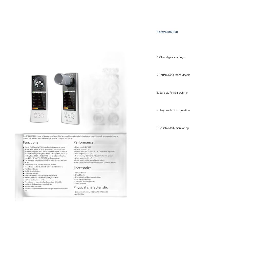 디지털 폐활량 측정기 SP80B, 2.8인치 컬러 화면 - Spirometer Lung Function 리뷰 및 가격