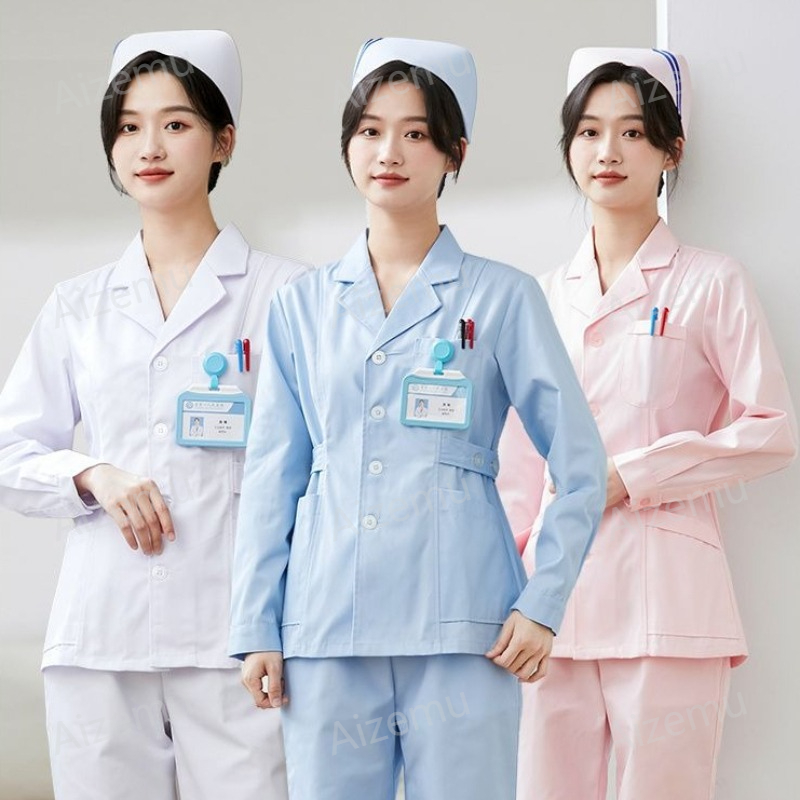 새로운 흰색 긴팔 간호사 유니폼 실험복 의사 유니폼 여 - Medical Lab Logo 리뷰 및 가격