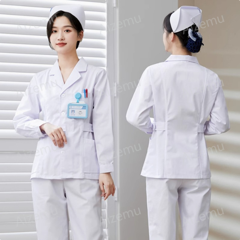 새로운 흰색 긴팔 간호사 유니폼 실험복 의사 유니폼 여 - Medical Lab Logo 리뷰 및 가격