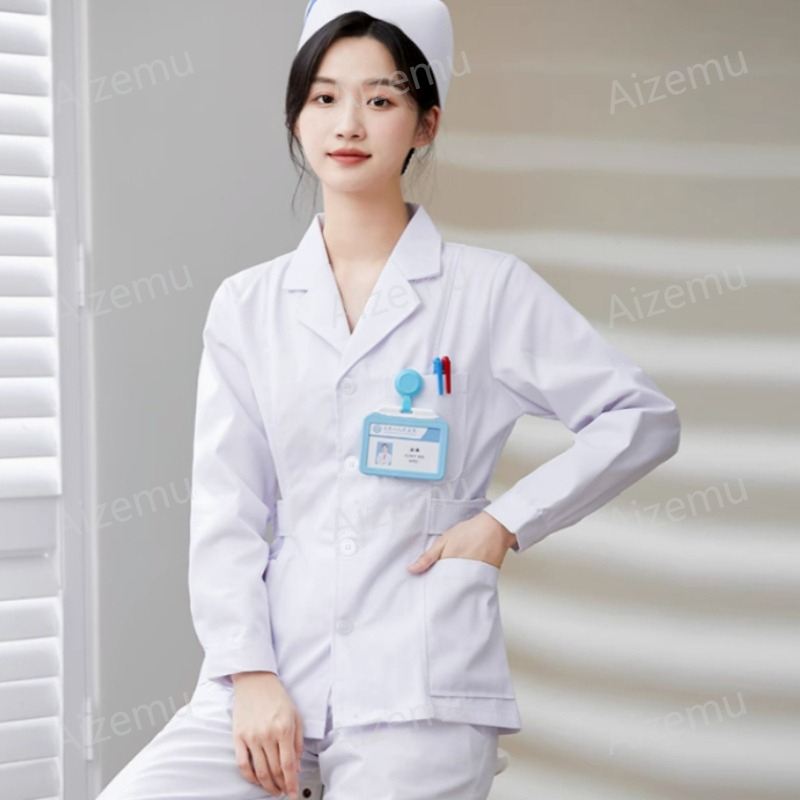 새로운 흰색 긴팔 간호사 유니폼 실험복 의사 유니폼 여 - Medical Lab Logo 리뷰 및 가격